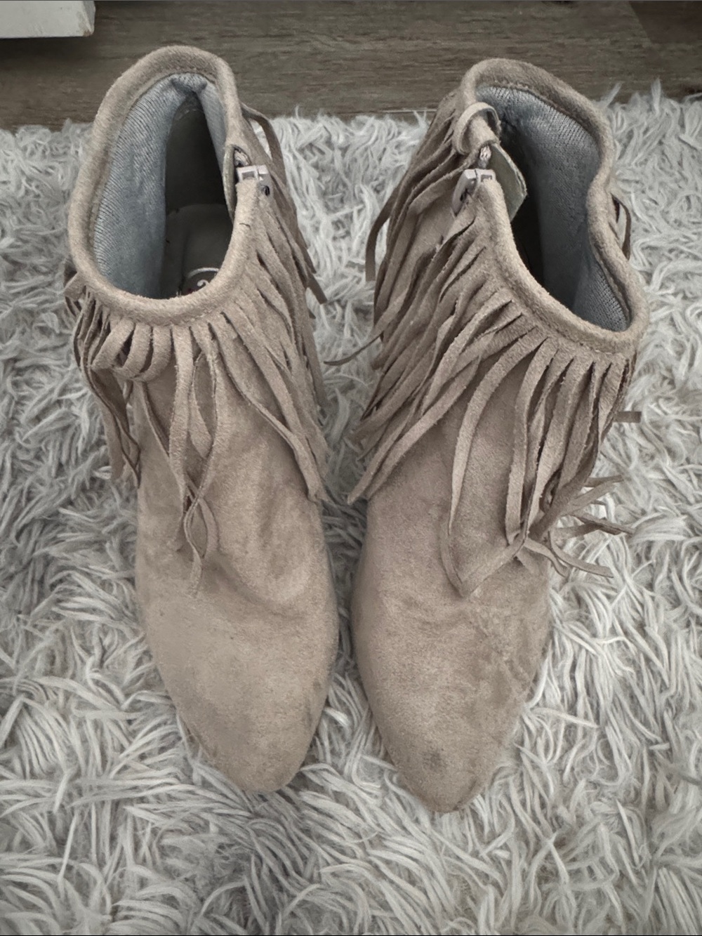 Fringe Suede Ankle Boots - Taupe (5.5)